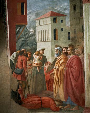 Cappella Brancacci, Distribuzione dei beni e morte di Anania